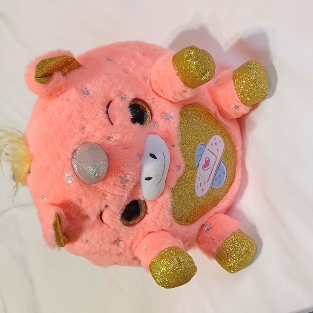 Zuru Rainbocorn Unicorn Large Plush Rescue Heart Pink & Gold With Silver Stars